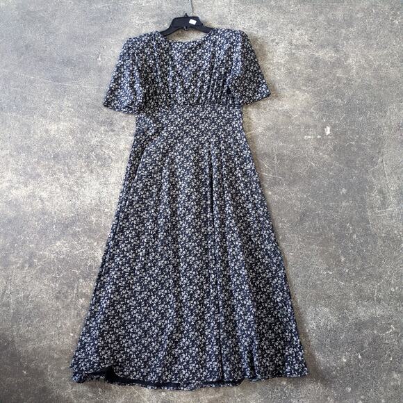 Vintage Elyees Button Up Maxi Dress Womens 6 Black Floral Elegant Summer - Picture 3 of 6